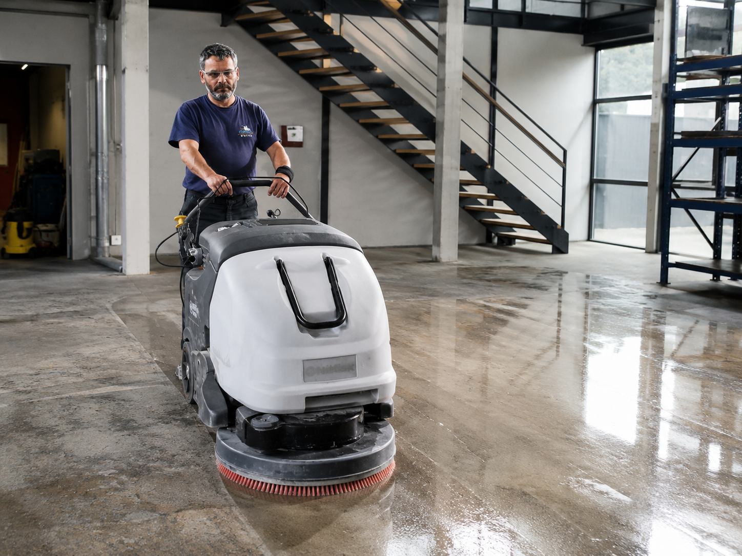 Nettoyage mécanisé d'un sol intérieur professionnel