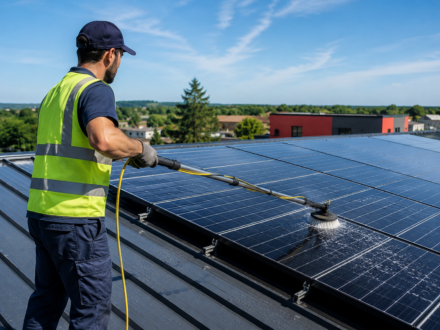 Nettoyage de panneaux solaires en toiture