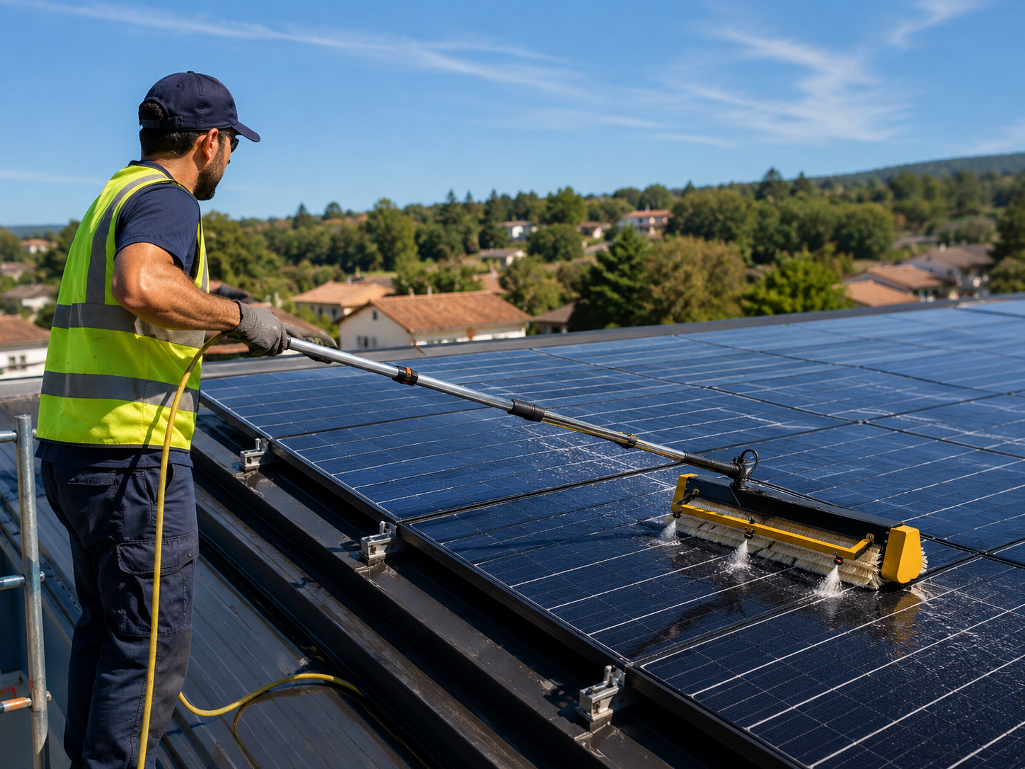 Nettoyage de panneaux solaires en toiture