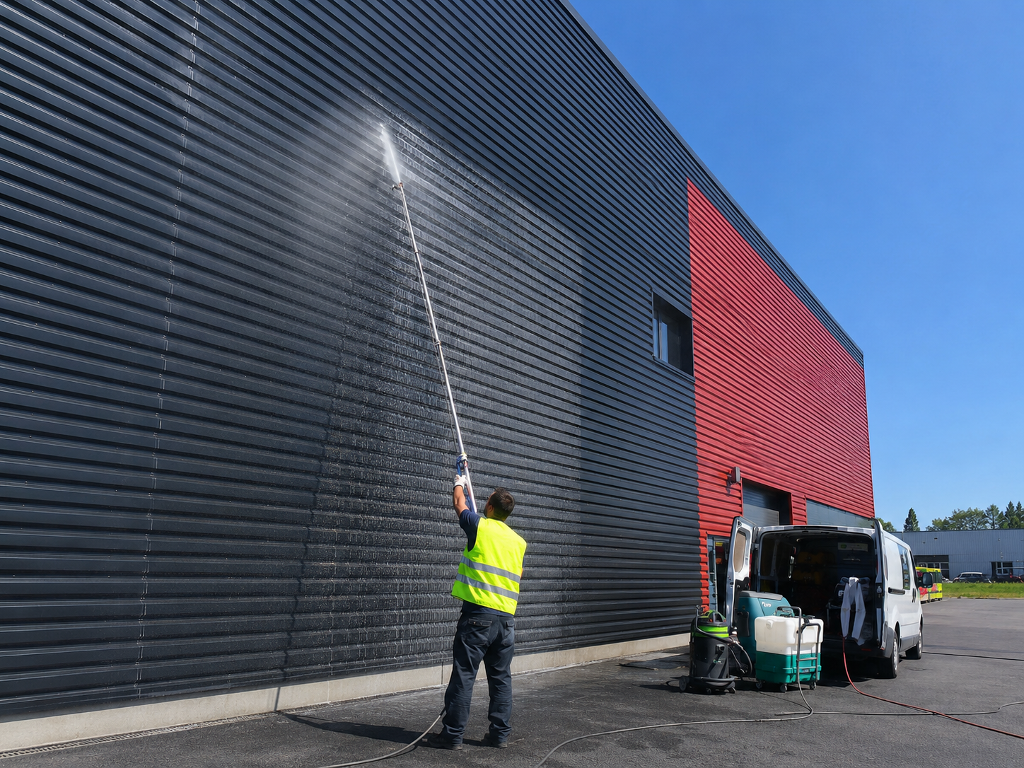 Nettoyage de façade sur bardage extérieur
